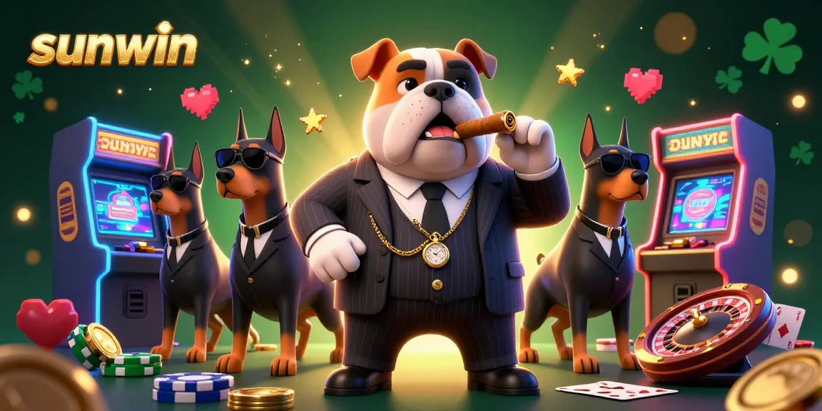 Experience thrilling gameplay at sunwin with a vibrant casino scene featuring a bulldog mafia boss and game elements.