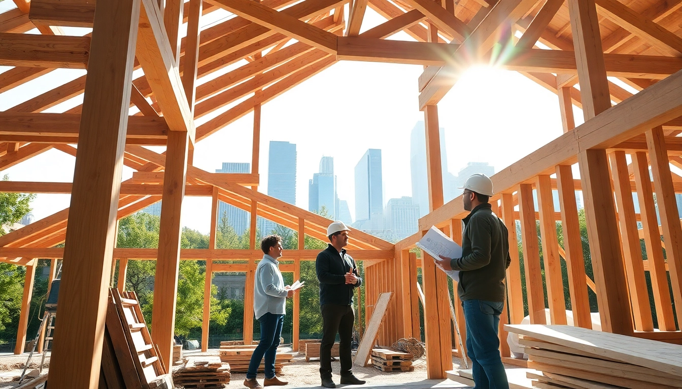 Showcasing a Structural Timber Frame project with detailed craftsmanship in a vibrant urban setting.