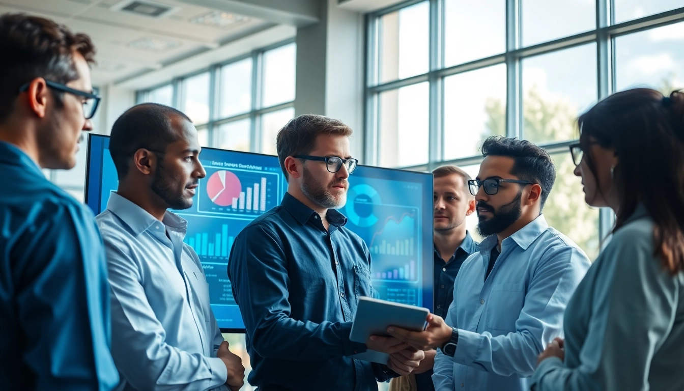 Offering reliable IT support services with a dedicated team analyzing security solutions in a high-tech office.