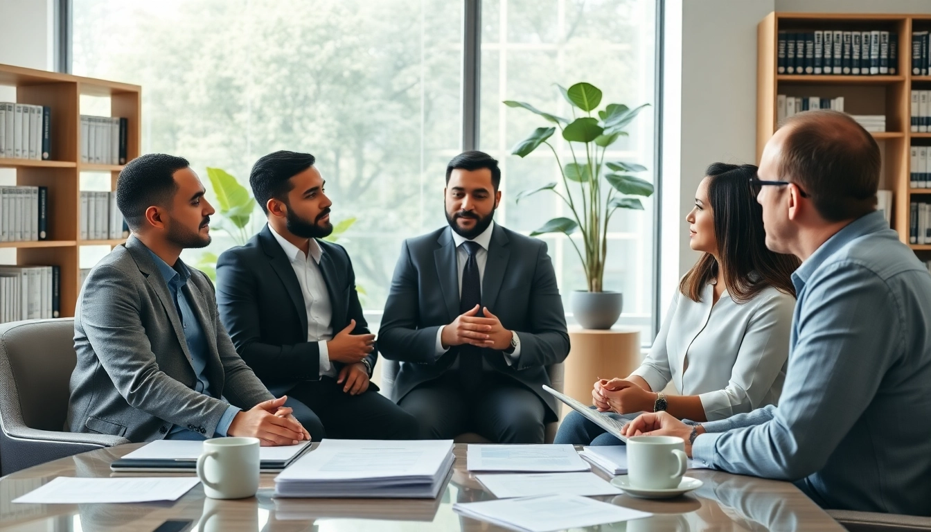 Engaging discussion on debt collection UK strategies in a professional office setting.
