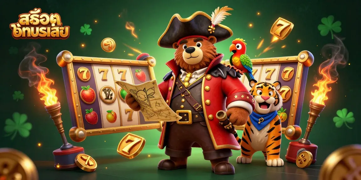 Engage in สล็อตทดลองเล่น with vibrant characters amid dynamic slot elements and treasures in 3D illustrative style.