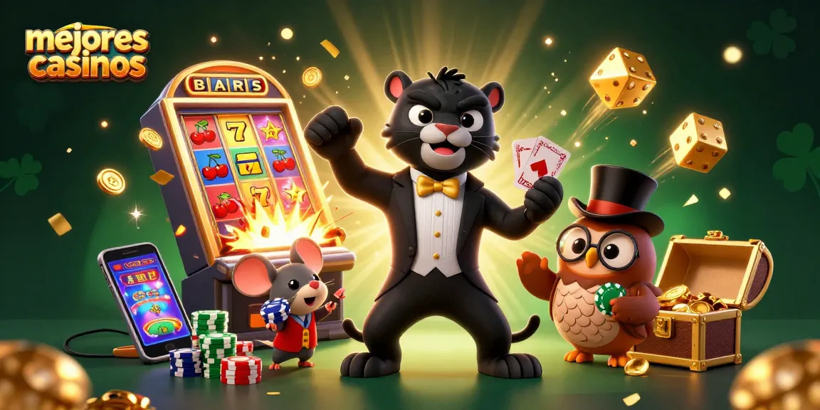 Descubre los mejores casinos con un divertido tuxedo pantera y un búho jugador rodeados de premios