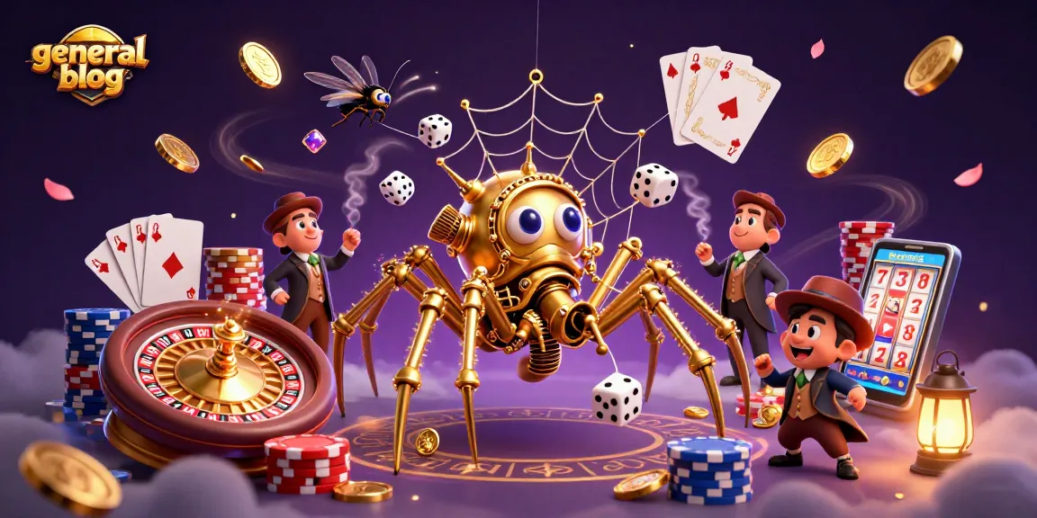 General blog showcasing a casino-themed 3D illustration with a steampunk spider and dice.