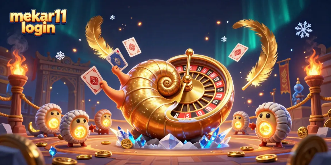Exciting mekar11 login illustration showing a giant nautilus roulette wheel, glowing ammonite companions, and dynamic casino elements.