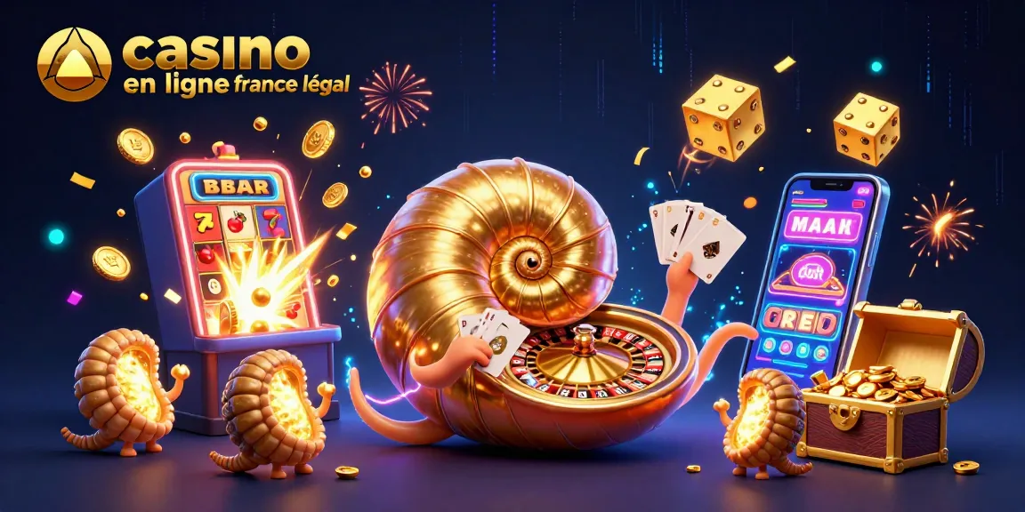 Illustration dynamique de casino en ligne légal en France avec un nautile géant et des machines à sous.