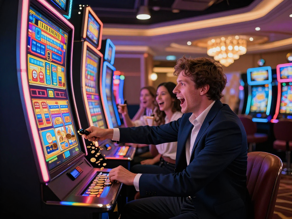 Slot 2026: Pemain slot menikmati mesin modern di kasino dengan suasana ceria.