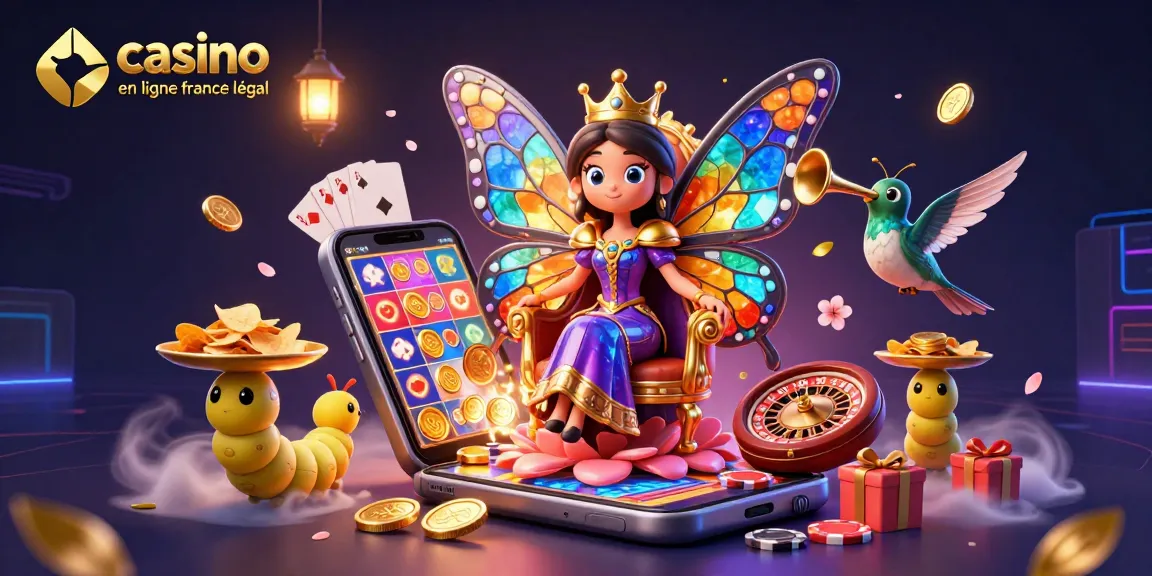 Jeux captivants au casino en ligne France légal avec personnage central et éléments colorés.
