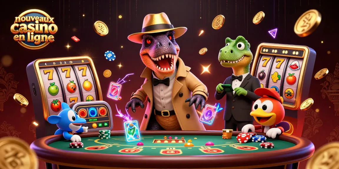 Visualisation des nouveaux casinos en ligne avec un vélociraptor au blackjack, ambiance dynamique.