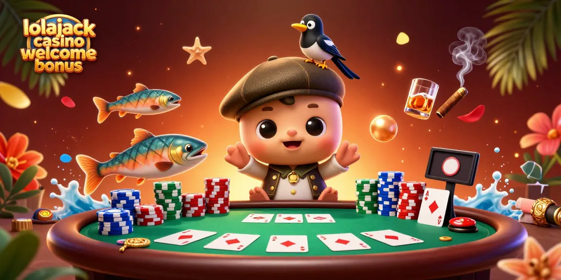 Experience the thrilling lolajack casino welcome bonus with vibrant casino elements and playful characters.