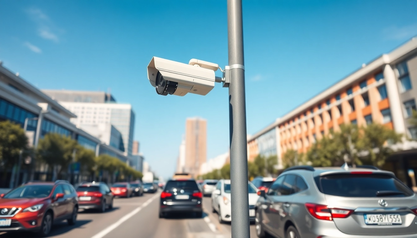 Capture of automatic license plate recognition technology in action on busy urban street.