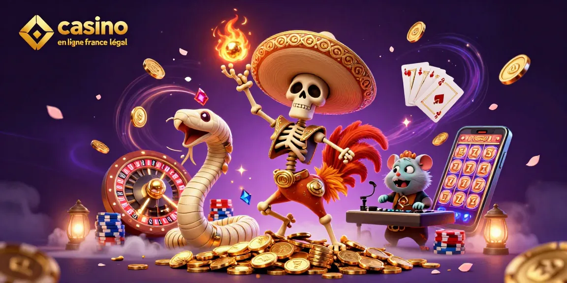 Animation vivante de casino en ligne France légal avec un rooster mariachi dansant sur des pièces d'or.