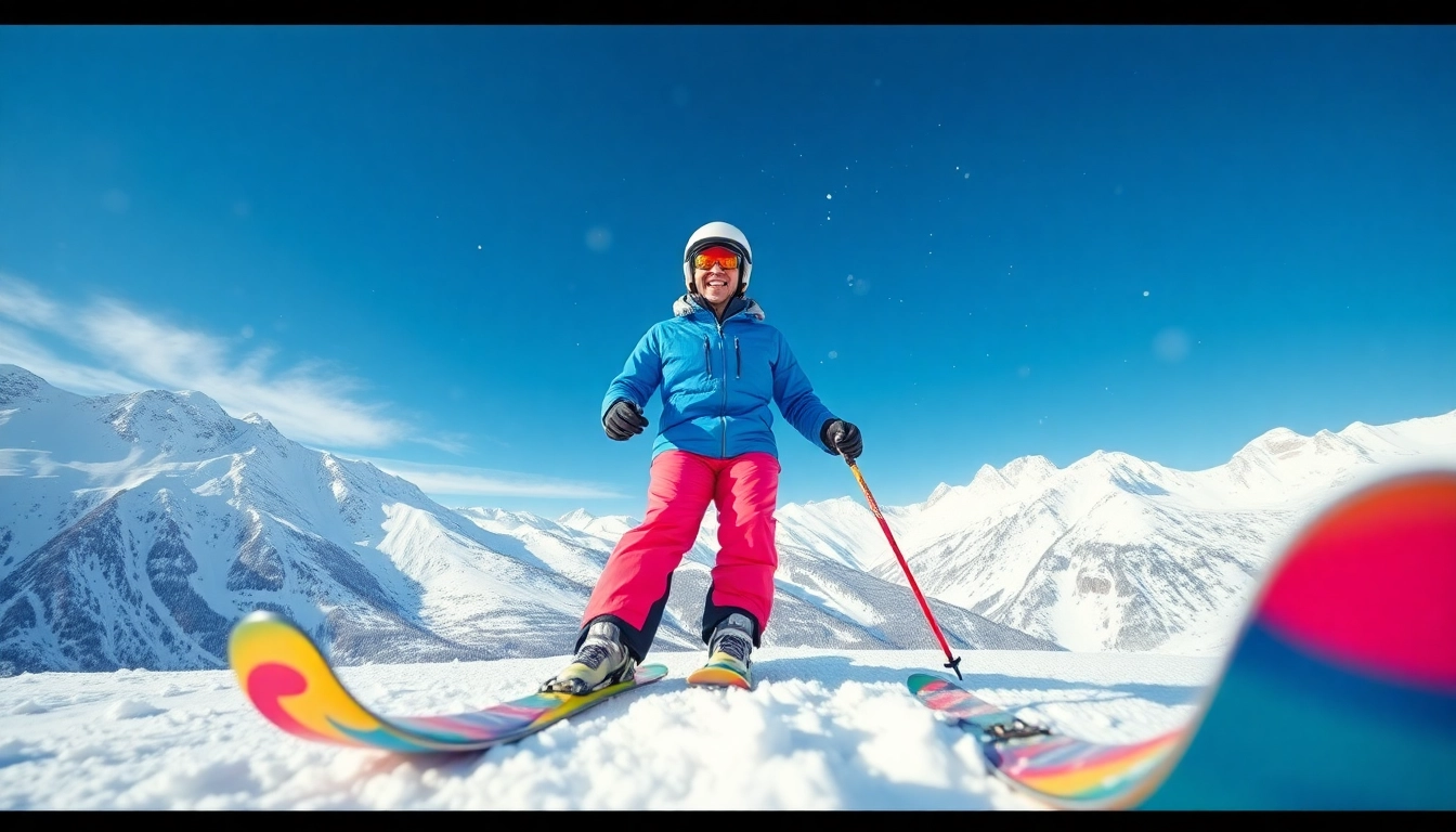 Skiing through the snow with beginner ski packages on a beautiful mountain slope.