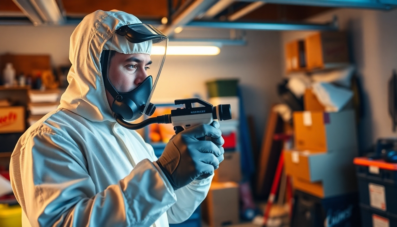 Efficient garage insect treatment process by a professional exterminator.