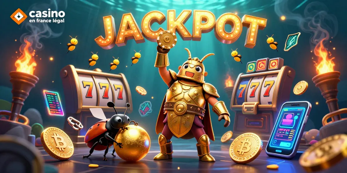 Gagnez au casino en ligne légal en France avec une illustration dynamique de personnages de jeux.