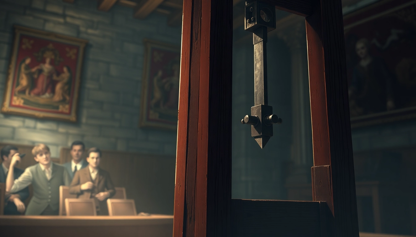 Exploring the guillotine origin phrase within a dramatic historical setting featuring the execution device.