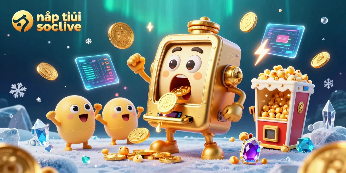 Experience nạp tiền socolive with a 3D spectacular scene featuring a jackpot-winning slot machine and cheering characters.