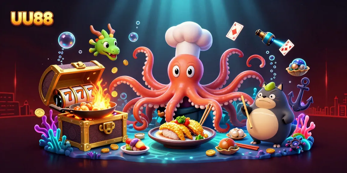 Experience exciting gameplay with UU88's dynamic slots, golden dishes, and playful characters.