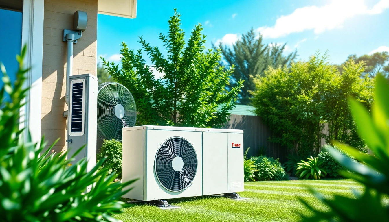 Enhance your home's efficiency with a Trane heat pump installation in a modern garden setting.