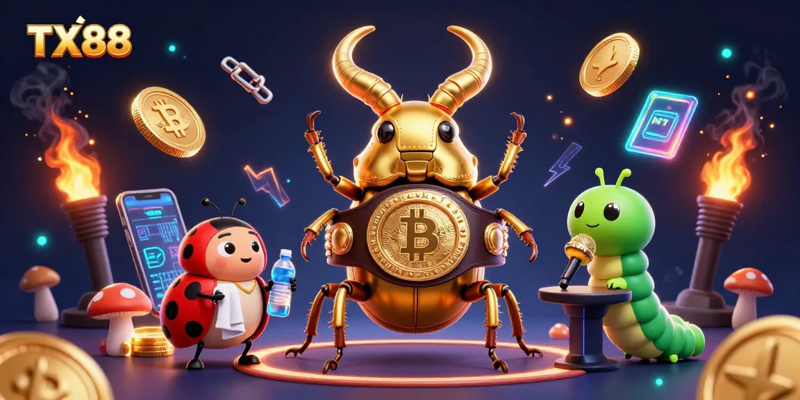 Experience thrilling TX88 action with a golden stag beetle and casino elements in a vibrant scene.