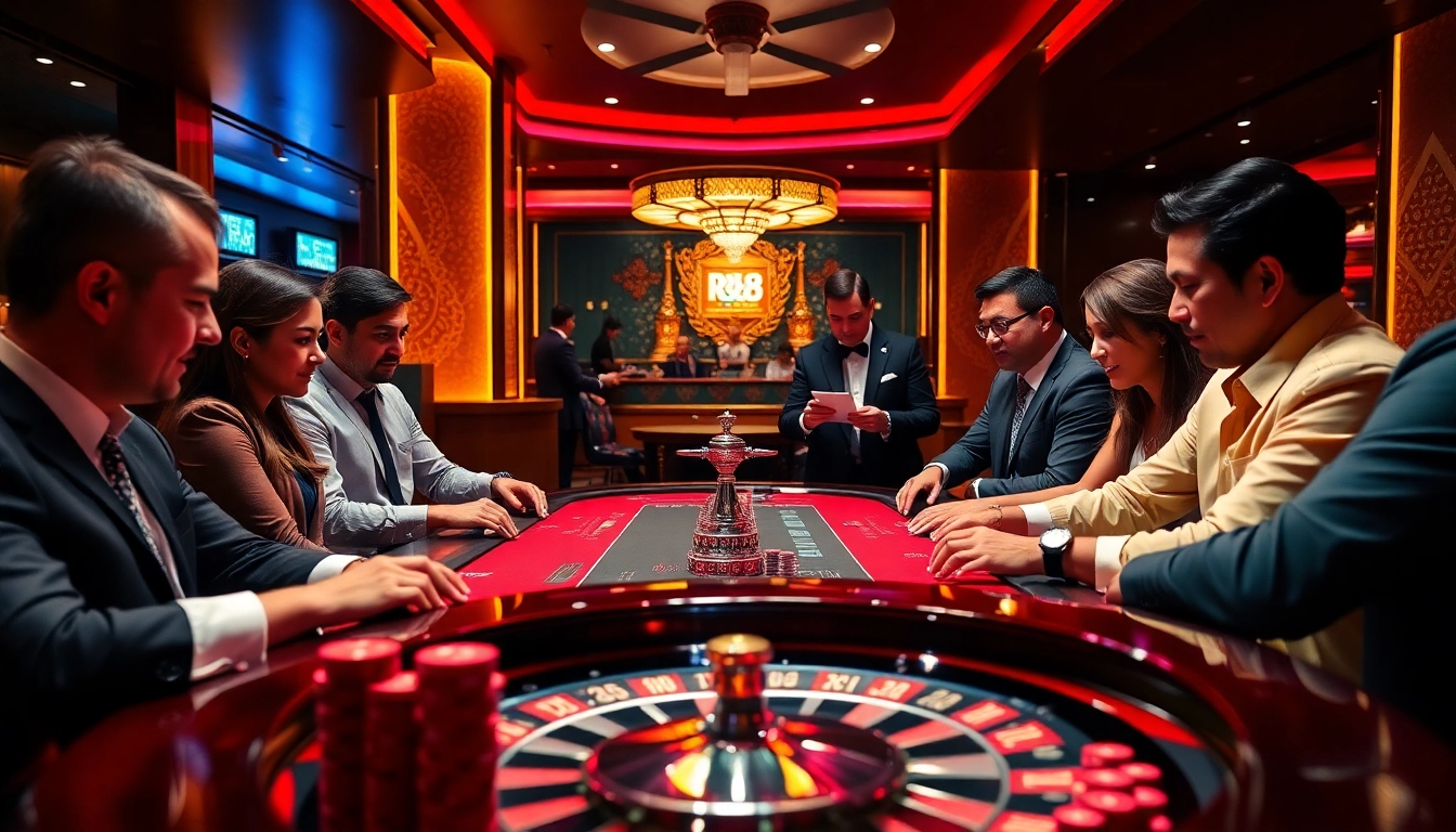 Experience the thrill of RR88 with a dynamic casino table filled with action and excitement.