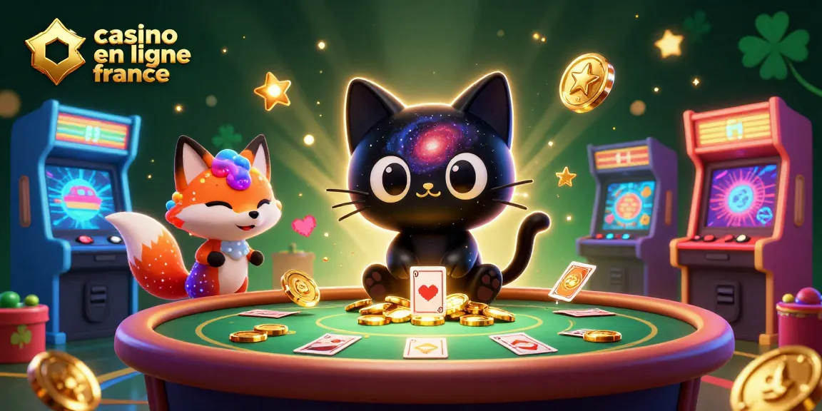 Jouer à casino en ligne France avec un chat noir gravitationnel et une renarde nébuleuse, ambiance dynamique.