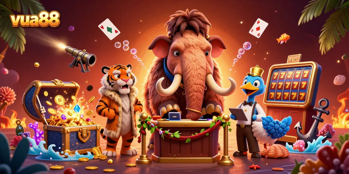 Experience thrilling slots action with vua88's vibrant casino scene featuring dynamic characters and game elements.