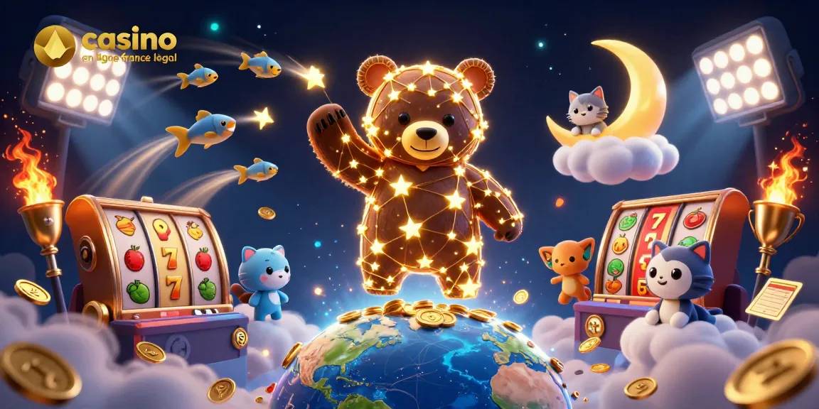 Des gains éclatants au casino en ligne légal en France présentés par un ours constellation doré, ajoutant de l'enthousiasme au jeu.