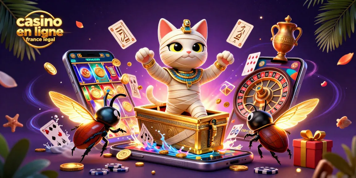 Illustration dynamique d'un casino en ligne France légal, symbolisant la chance et les gains.