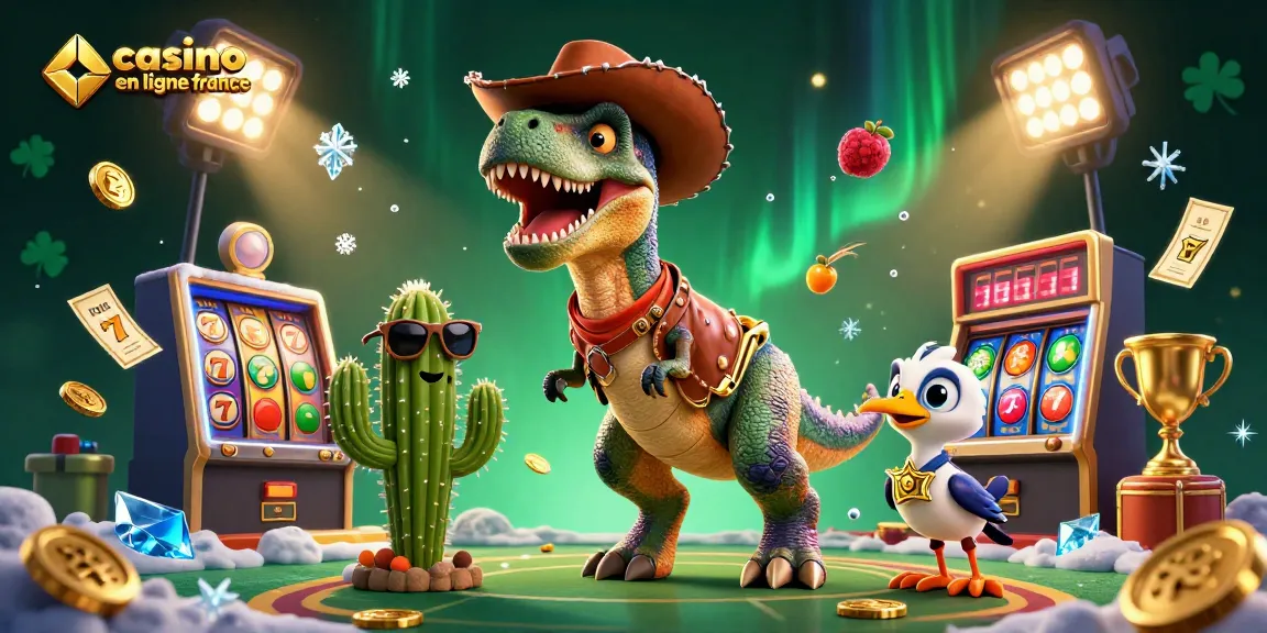Le casino en ligne France dynamique, mettant en avant un T-Rex et des éléments de jeux captivants.