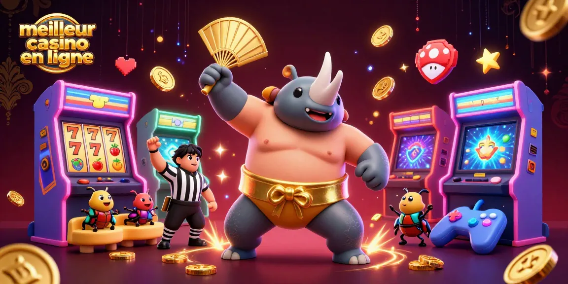 Visitez le meilleur casino en ligne avec un champion rhinocéros et des machines à sous colorées.