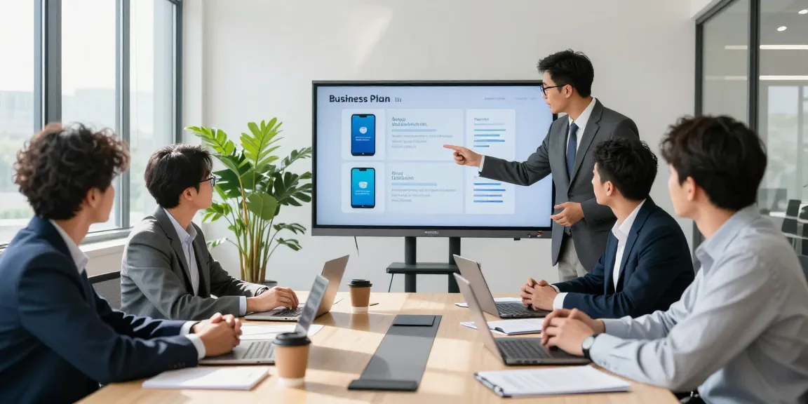 Compare business mobile deals UK in a professional meeting setting with charts and team collaboration.