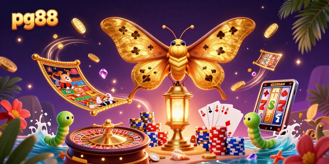 Experience thrilling gameplay at pg88 with golden coins, and vibrant casino scenes illustrated in 3D.