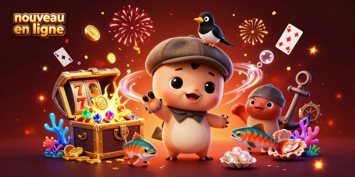 Explorez le nouveau casino en ligne avec une illustration dynamique captivante pleine de trésors et de jeux.