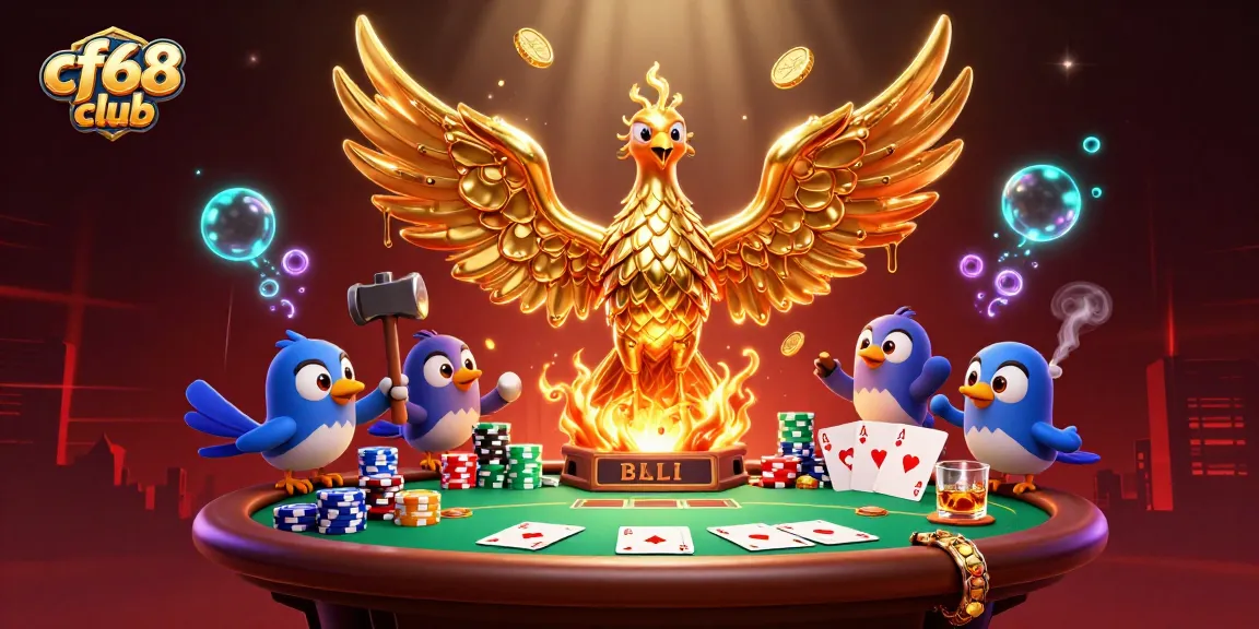 Engage with the thrilling cf68 club at this vibrant casino illustration filled with golden treasures and poker elements.