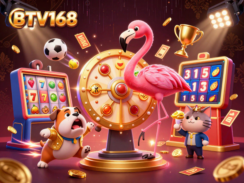 BTV168 showcases a vibrant casino scene with energetic characters and dynamic gaming elements.
