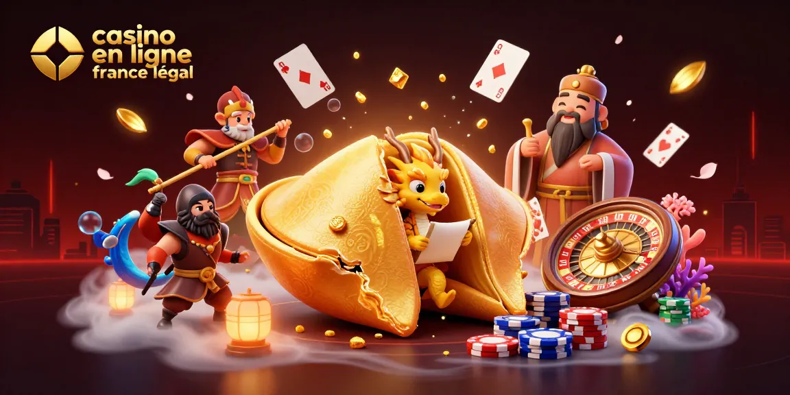 Capturant l'excitation du casino en ligne France légal, cette illustration de fortune cookie et dragon évoque la richesse.