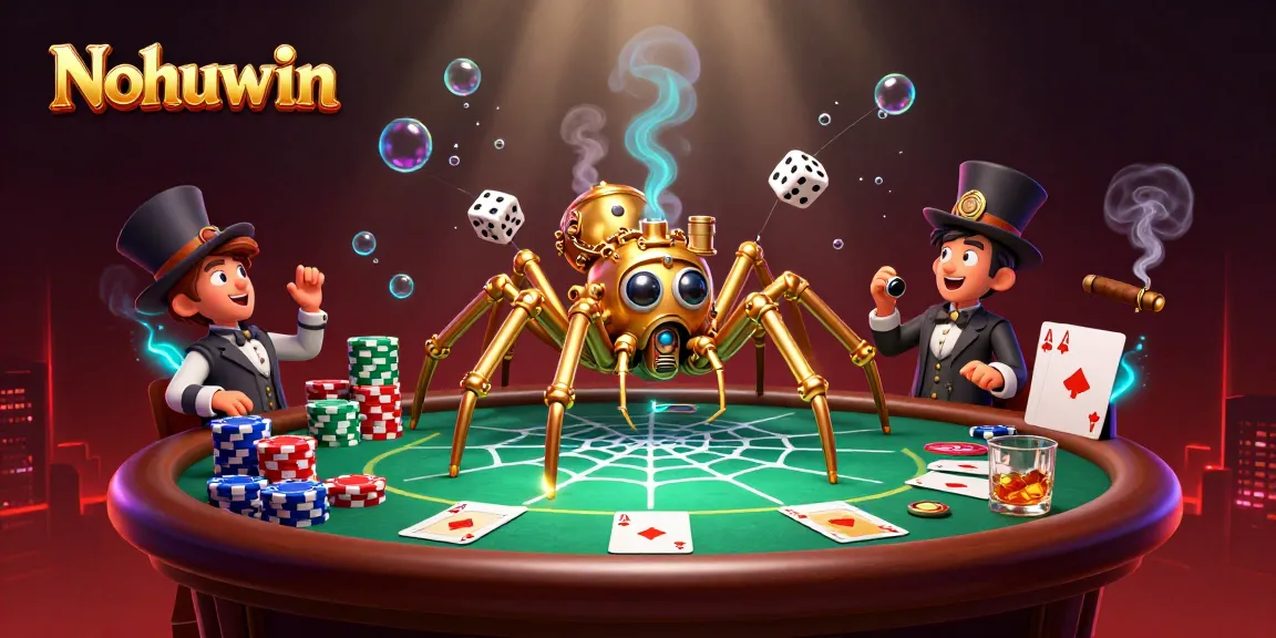 Nohuwin captures the excitement of online gaming with vibrant steampunk visuals and dynamic elements.