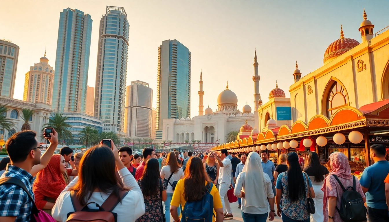 Experience an Abu Dhabi city tour with tourists enjoying local culture and iconic landmarks.