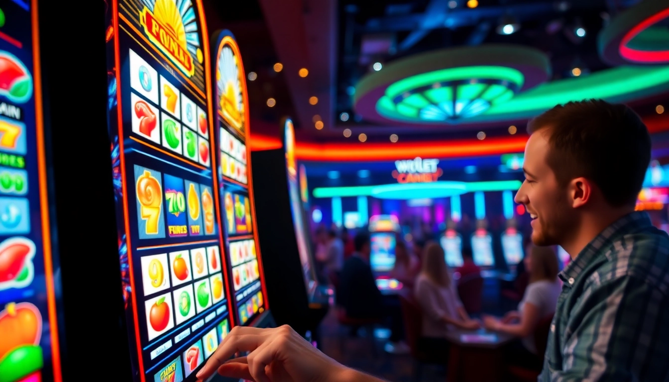 Jelajahi permainan seru ondel4d slot dengan mesin slot berwarna cerah dan pemain yang bersemangat.