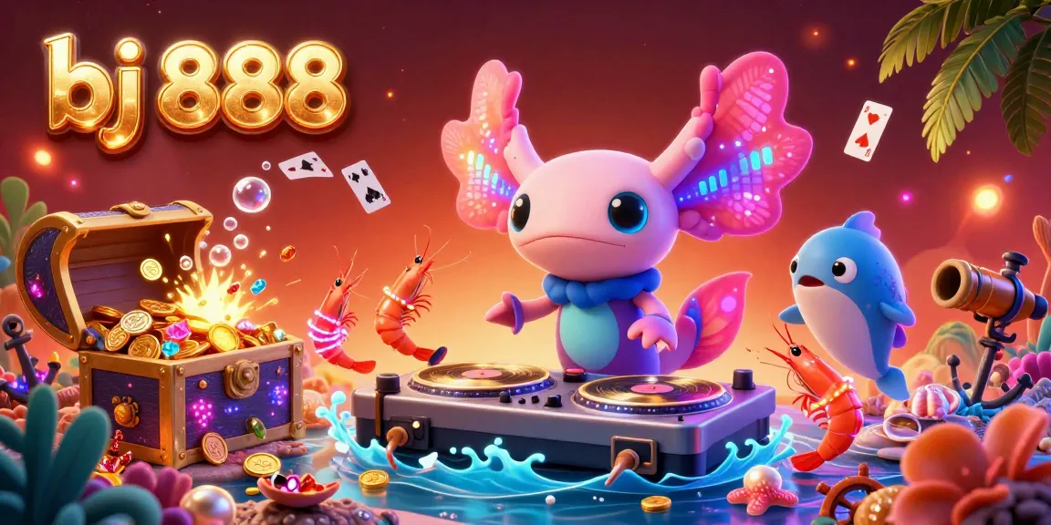Engage with bj 888's vibrant casino scene featuring colorful characters and dynamic gaming elements.