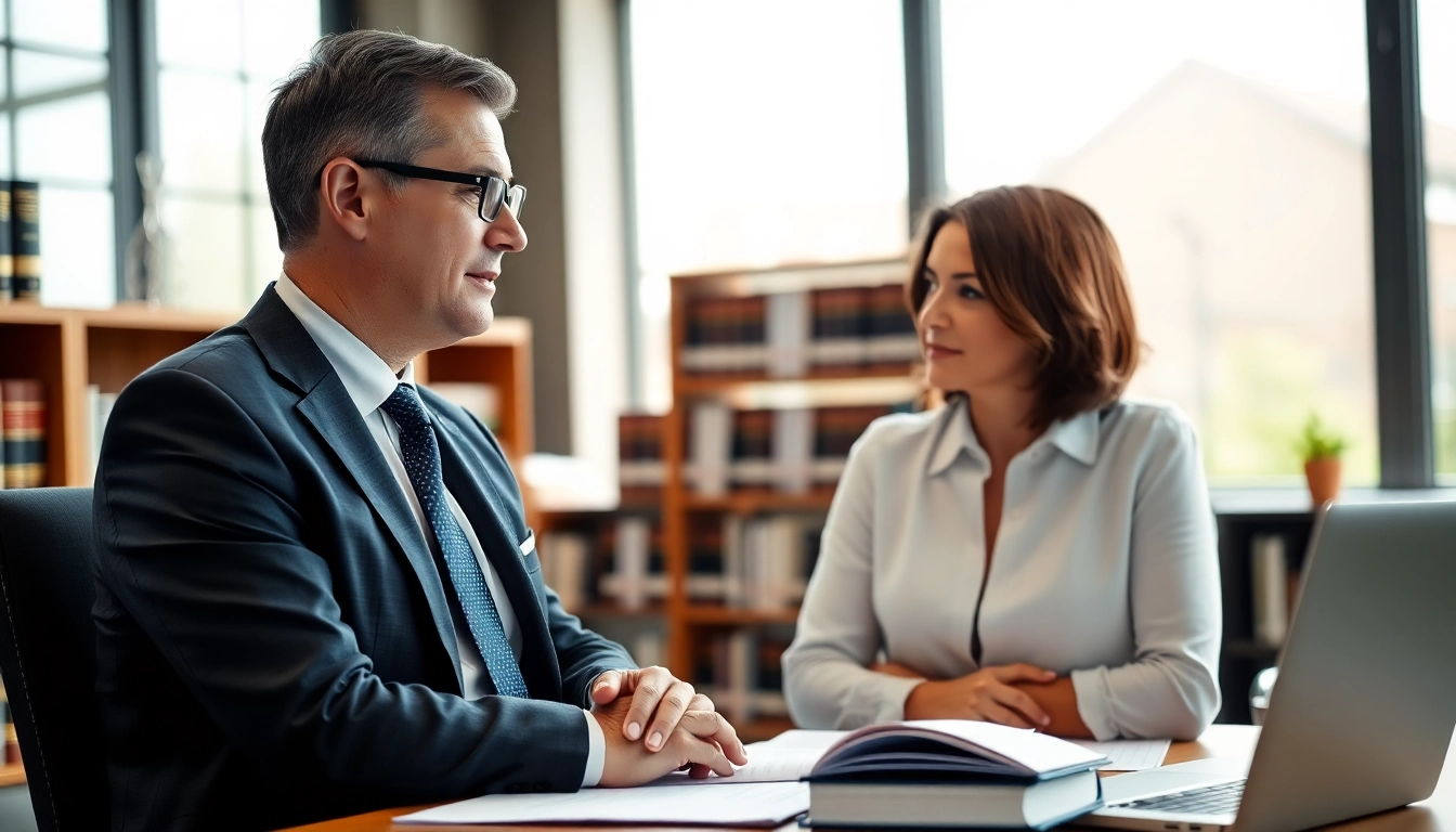 Engaged Birmingham Family Lawyer consulting a client in a professional office setting.