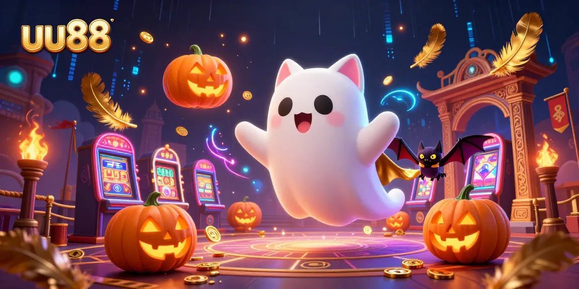 Win big with uu88 at a haunted casino mansion, showcasing vibrant ghostly characters and rich betting elements.