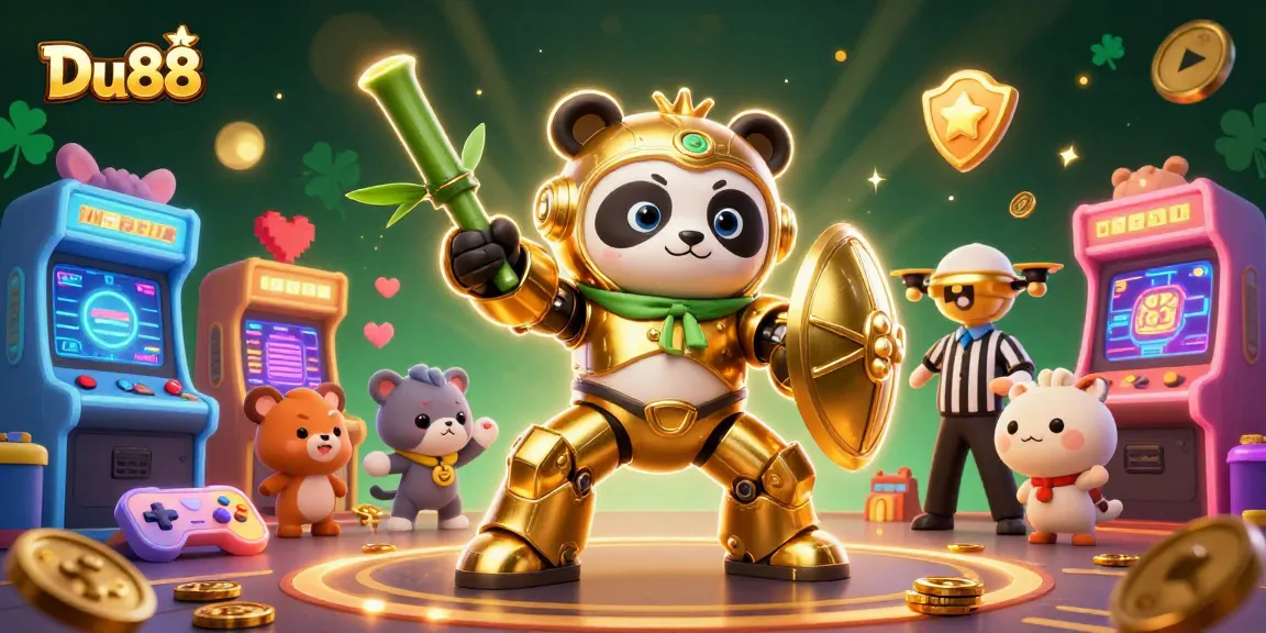 Engage with Du88's thrilling casino action, featuring 3D cartoon panda in a vibrant gaming arena.