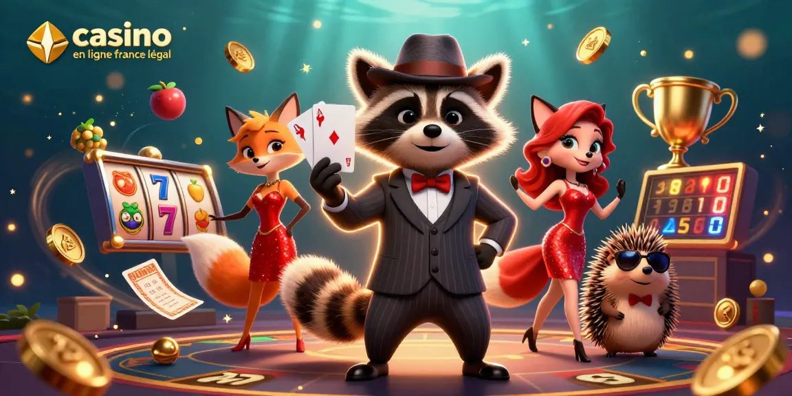 Illustration animée mettant en avant le casino en ligne france légal avec des personnages de jeux de casino et des éléments visuels.
