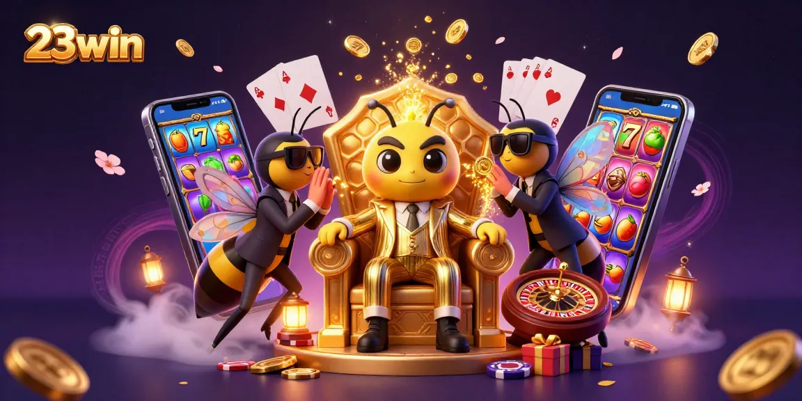 Engage with 23win's vibrant casino scene showcasing dynamic gaming elements and characters.