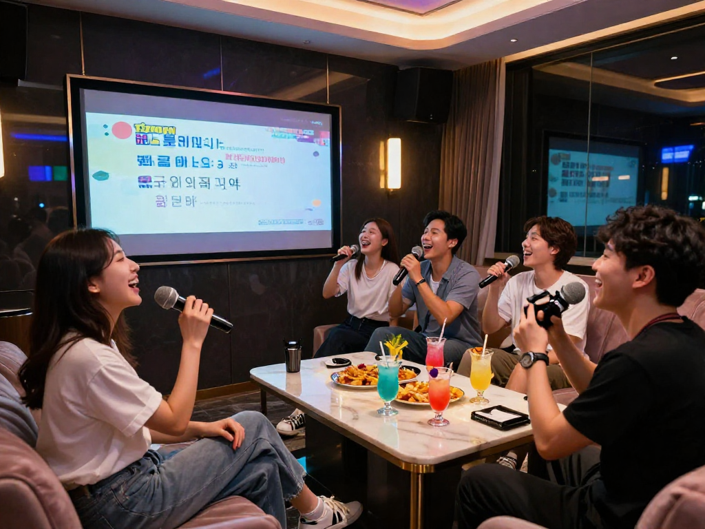 강남 타이밍의 화려한 노래방에서 친구들과 즐기는 즐거운 순간