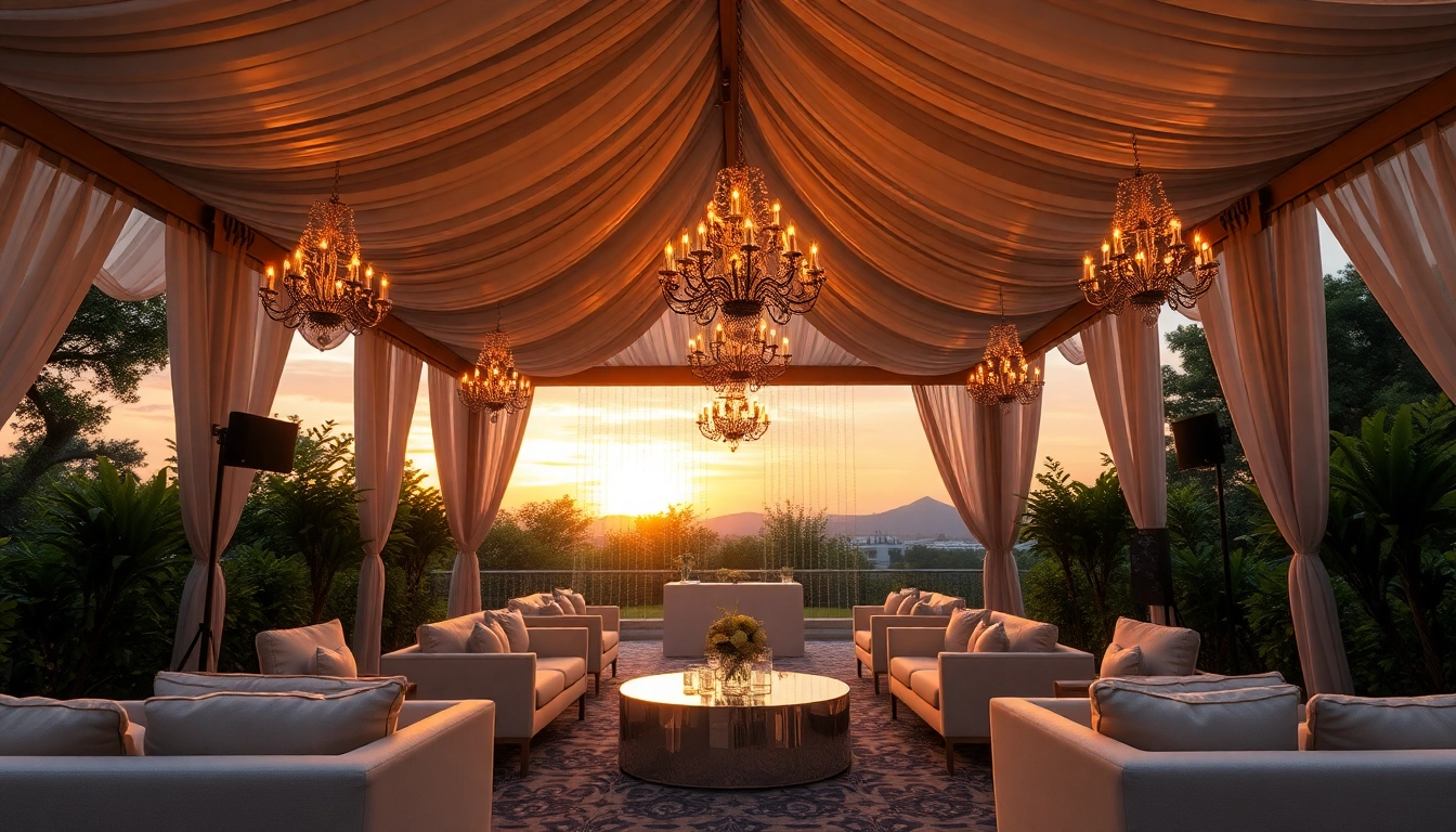 Stylish outdoor setup for Corporate Event Rentals featuring an elegant tent and decorative elements.