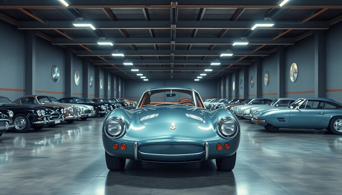 Showcase classic car storage with vintage cars in a premium facility highlighting spaciousness and organization.