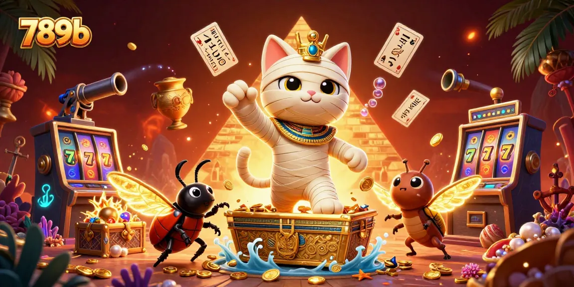 Experience thrilling gameplay at 789b with an Egyptian mummy cat bursting from a casino sarcophagus.