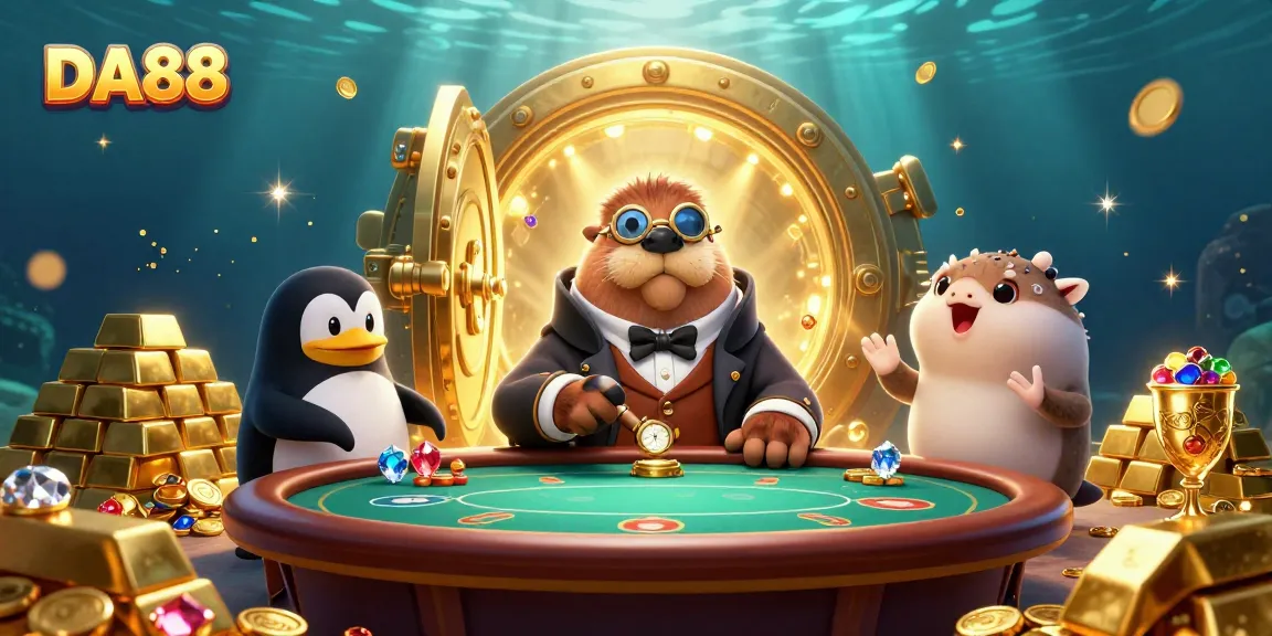 Experience thrilling play at DA88 with a jolly walrus in a casino underwater atmosphere.